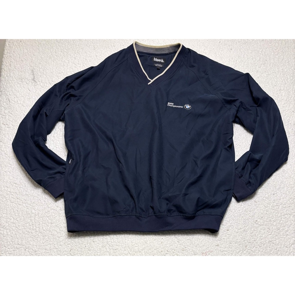 Ashworth Mens BMW Championship Pullover Navy Blue V-Neck Water Resistant Large